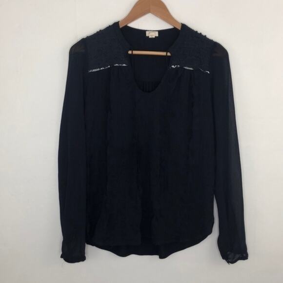 Anthropologie Tiny Embroidered Split Neck Blue - Picture 2 of 11